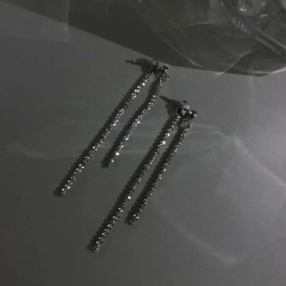 925 Sterling Silver Sequin Shiny Long Tassel Drop Earrings - Picture 4 of 4